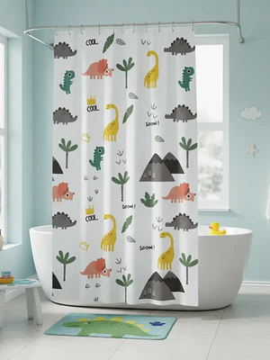 Cortina De Baño Infantil Diseño Dinosaurios Peva 180x180cm