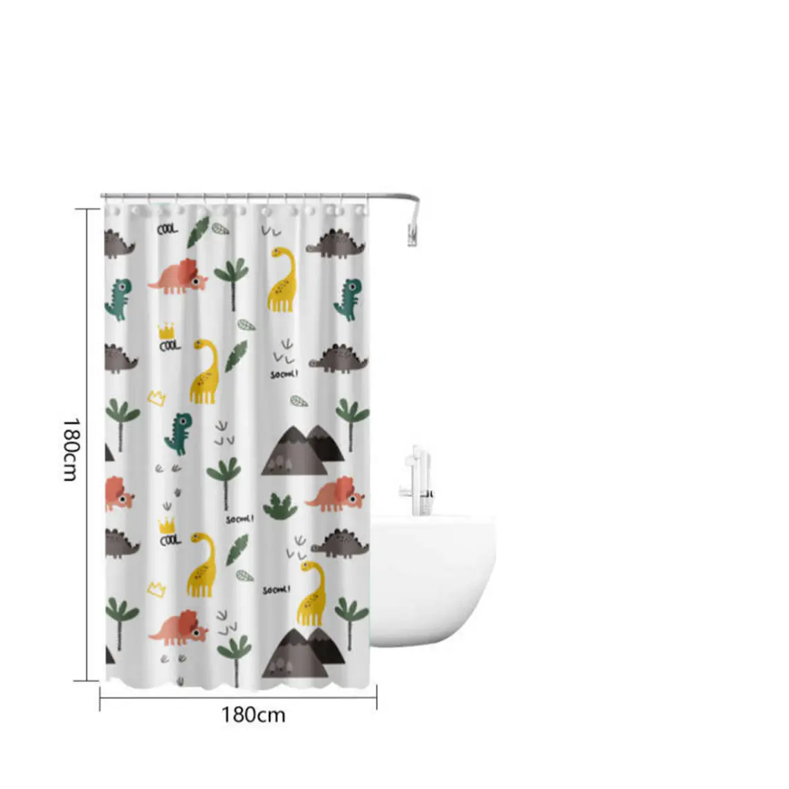 Cortina De Baño Infantil Diseño Dinosaurios Peva 180x180cm 2