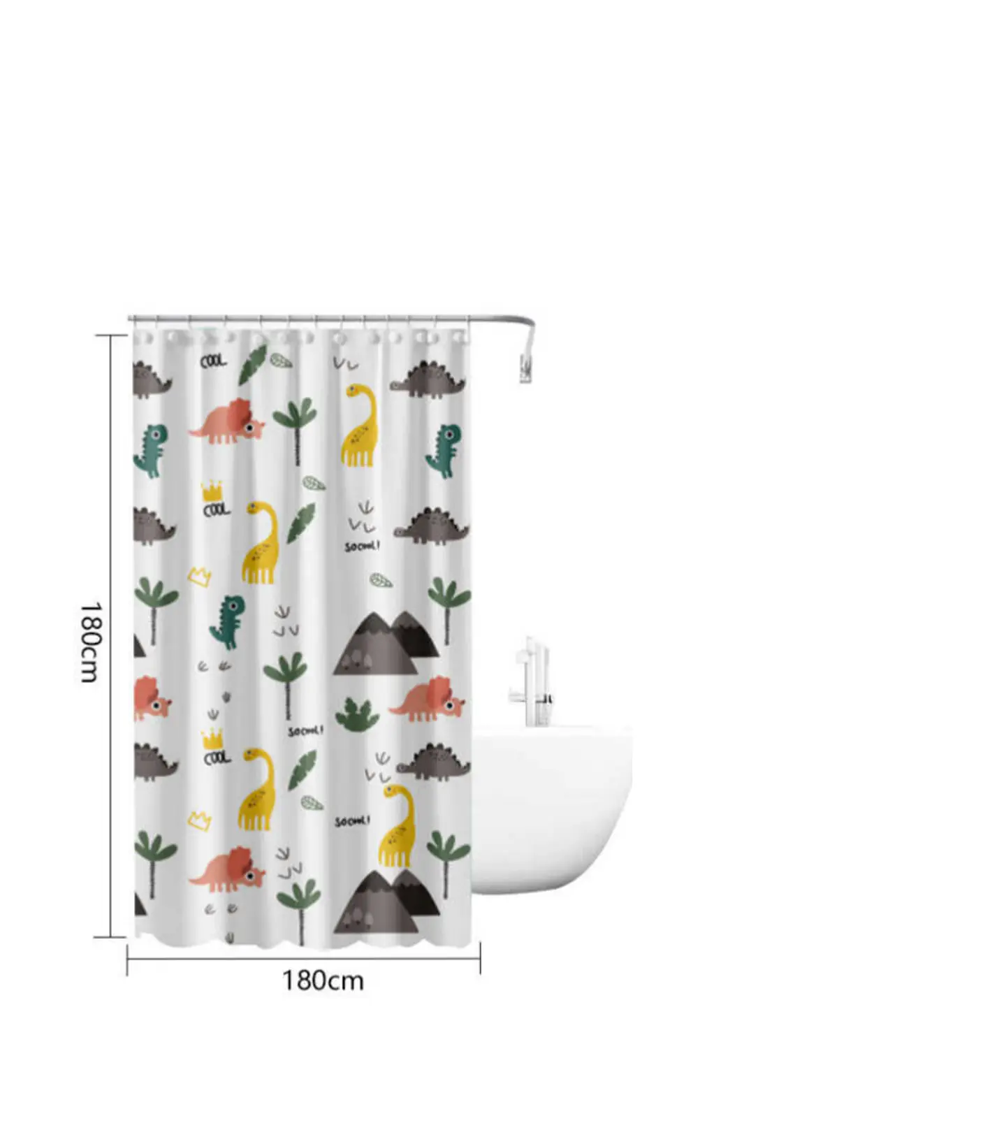 Cortina De Baño Infantil Diseño Dinosaurios Peva 180x180cm 2