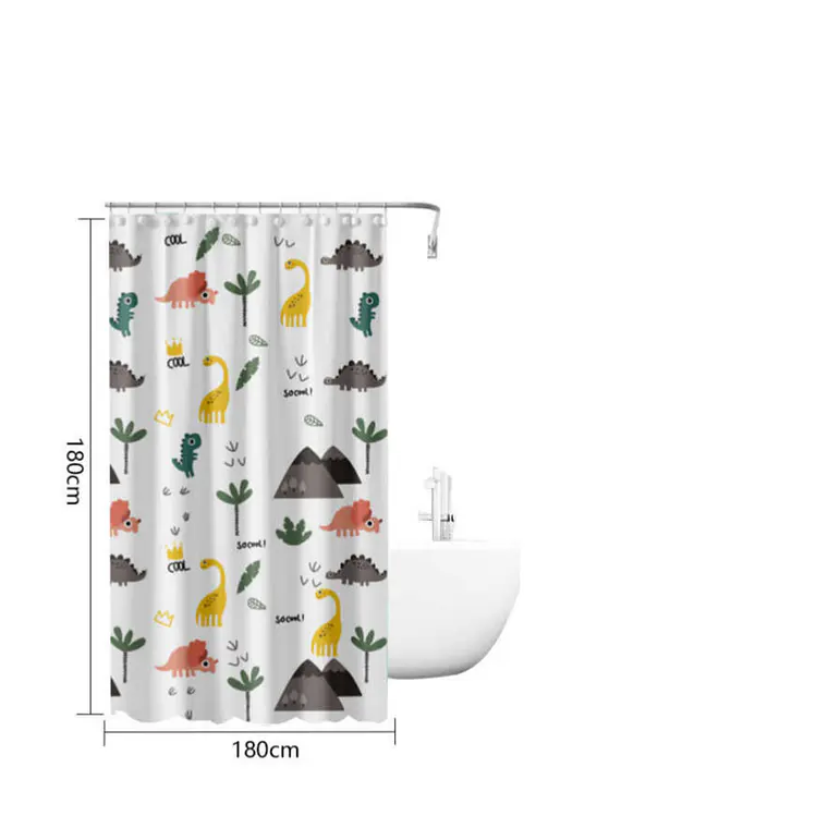 Cortina De Baño Infantil Diseño Dinosaurios Peva 180x180cm 2