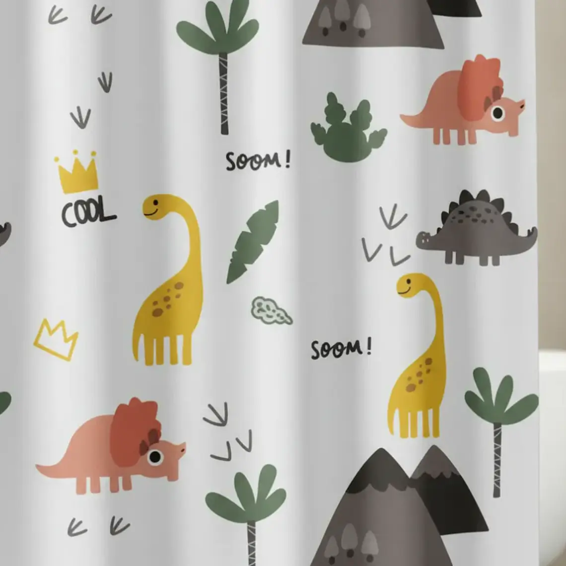 Cortina De Baño Infantil Diseño Dinosaurios Peva 180x180cm 3
