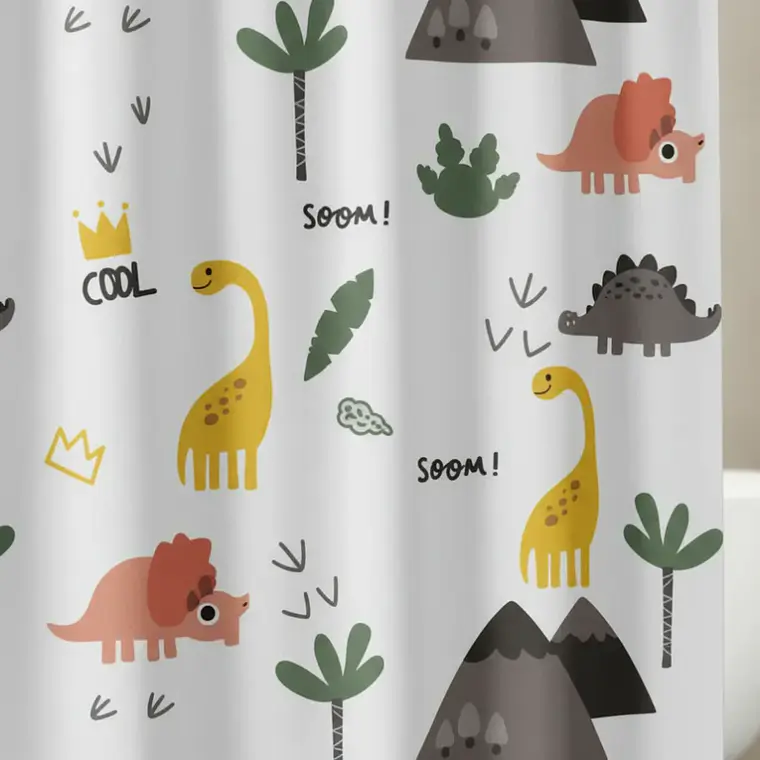 Cortina De Baño Infantil Diseño Dinosaurios Peva 180x180cm 3