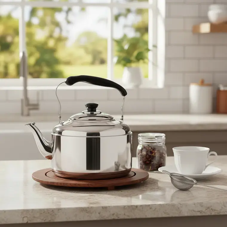 Tetera Clásica de Acero Inoxidable con Mango Negro 4000ML 4