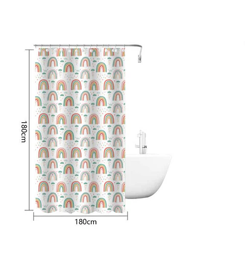 Cortina De Baño Peva 180x180cm Diseño Arcoíris Con Ganchos