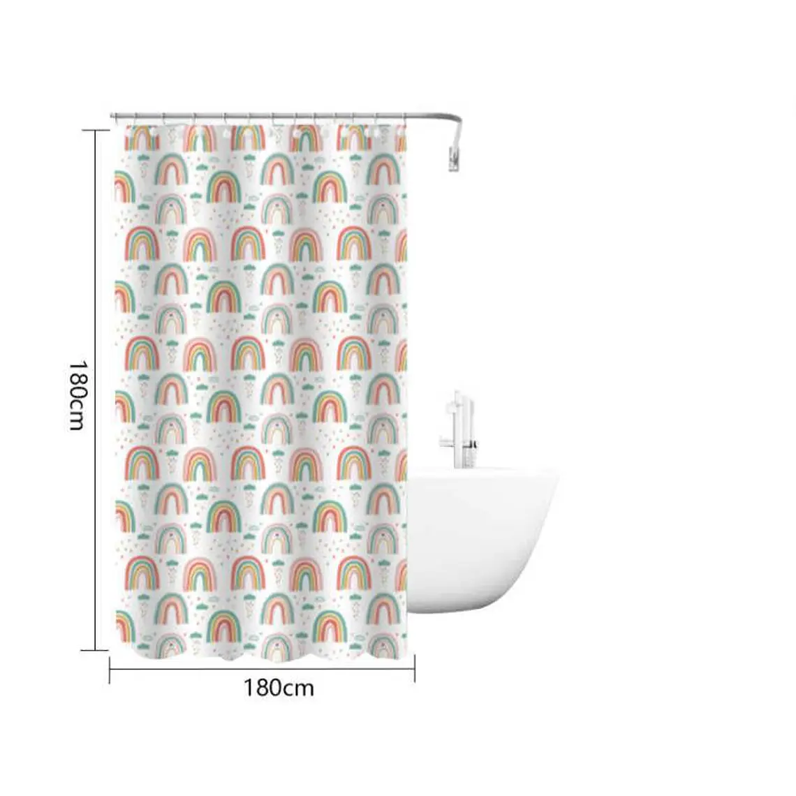 Cortina De Baño Peva 180x180cm Diseño Arcoíris Con Ganchos 2