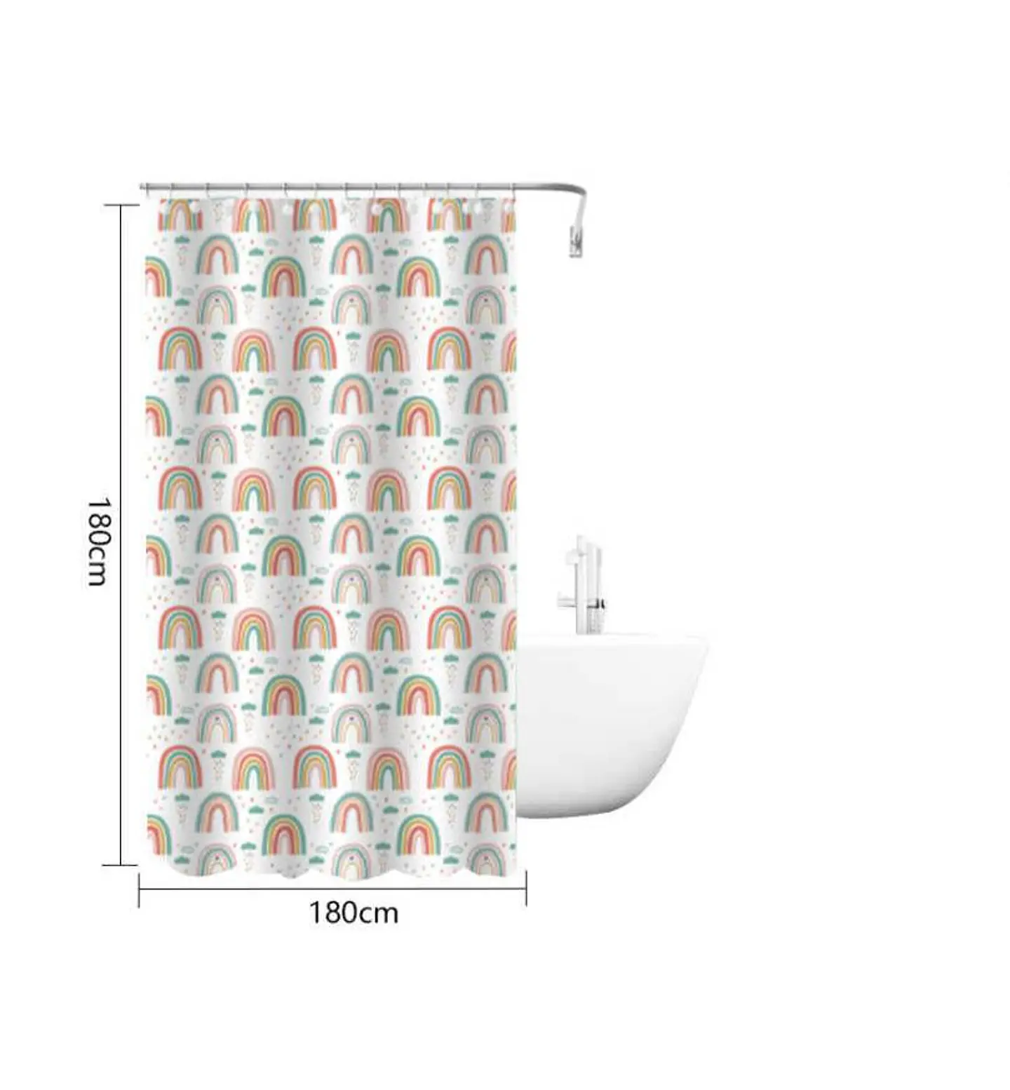 Cortina De Baño Peva 180x180cm Diseño Arcoíris Con Ganchos 2