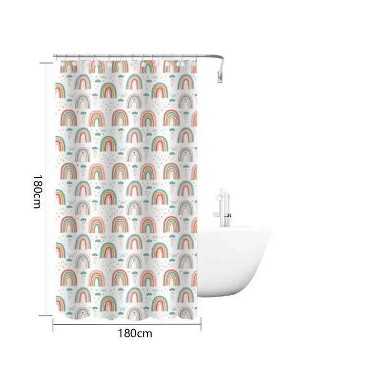 Cortina De Baño Peva 180x180cm Diseño Arcoíris Con Ganchos 2