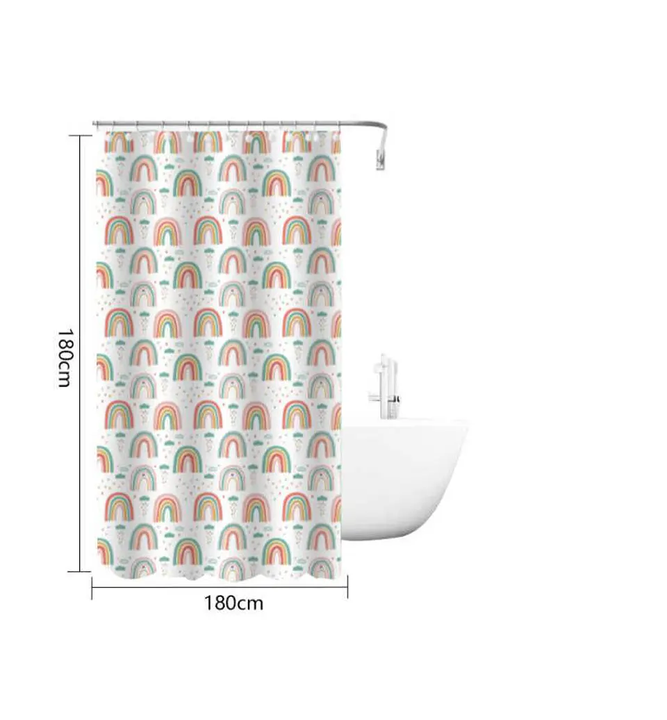 Cortina De Baño Peva 180x180cm Diseño Arcoíris Con Ganchos 2