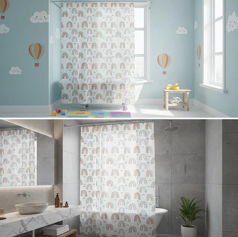 Cortina De Baño Peva 180x180cm Diseño Arcoíris Con Ganchos