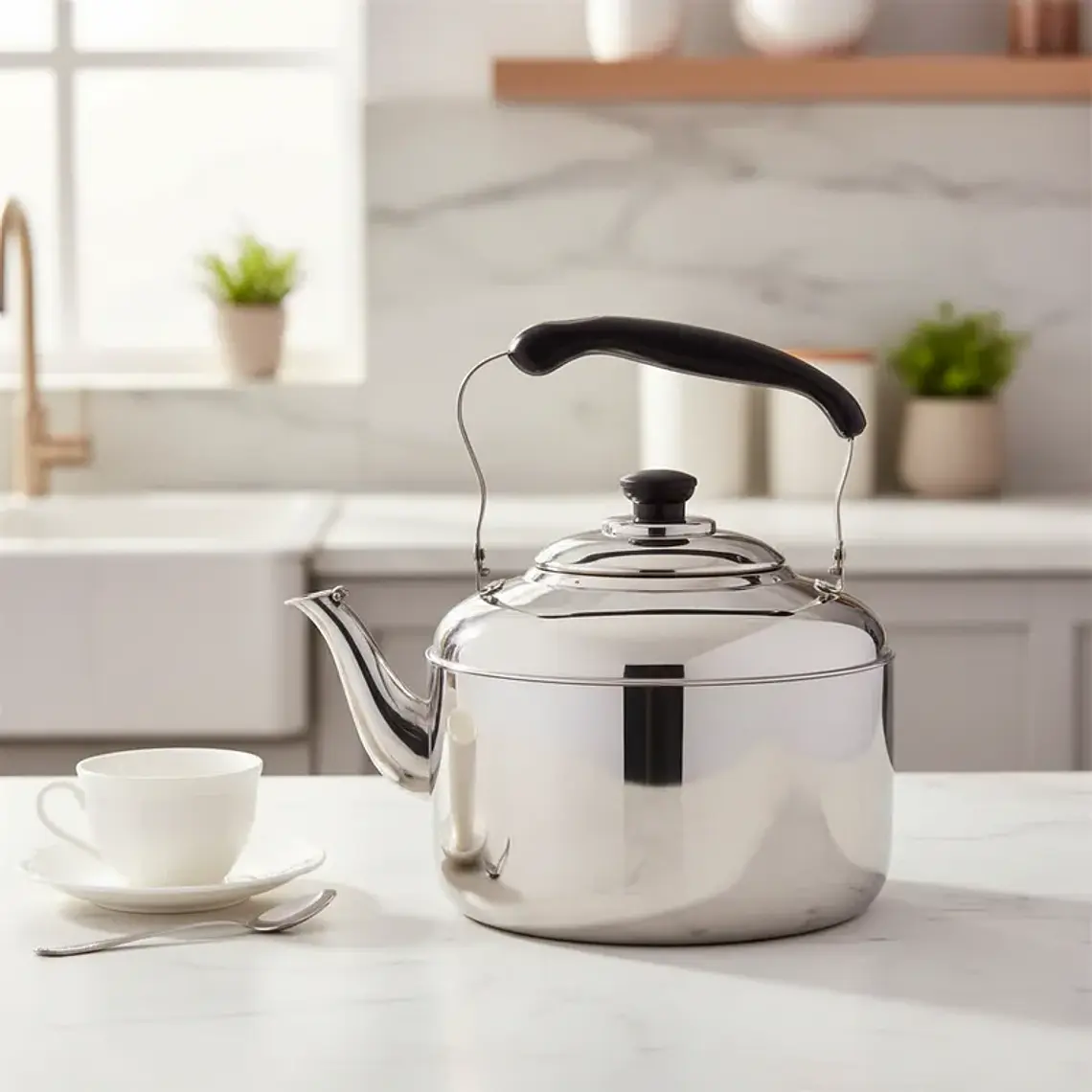 Tetera Acero Inoxidable Clásica con Mango Negro 1500ML 5