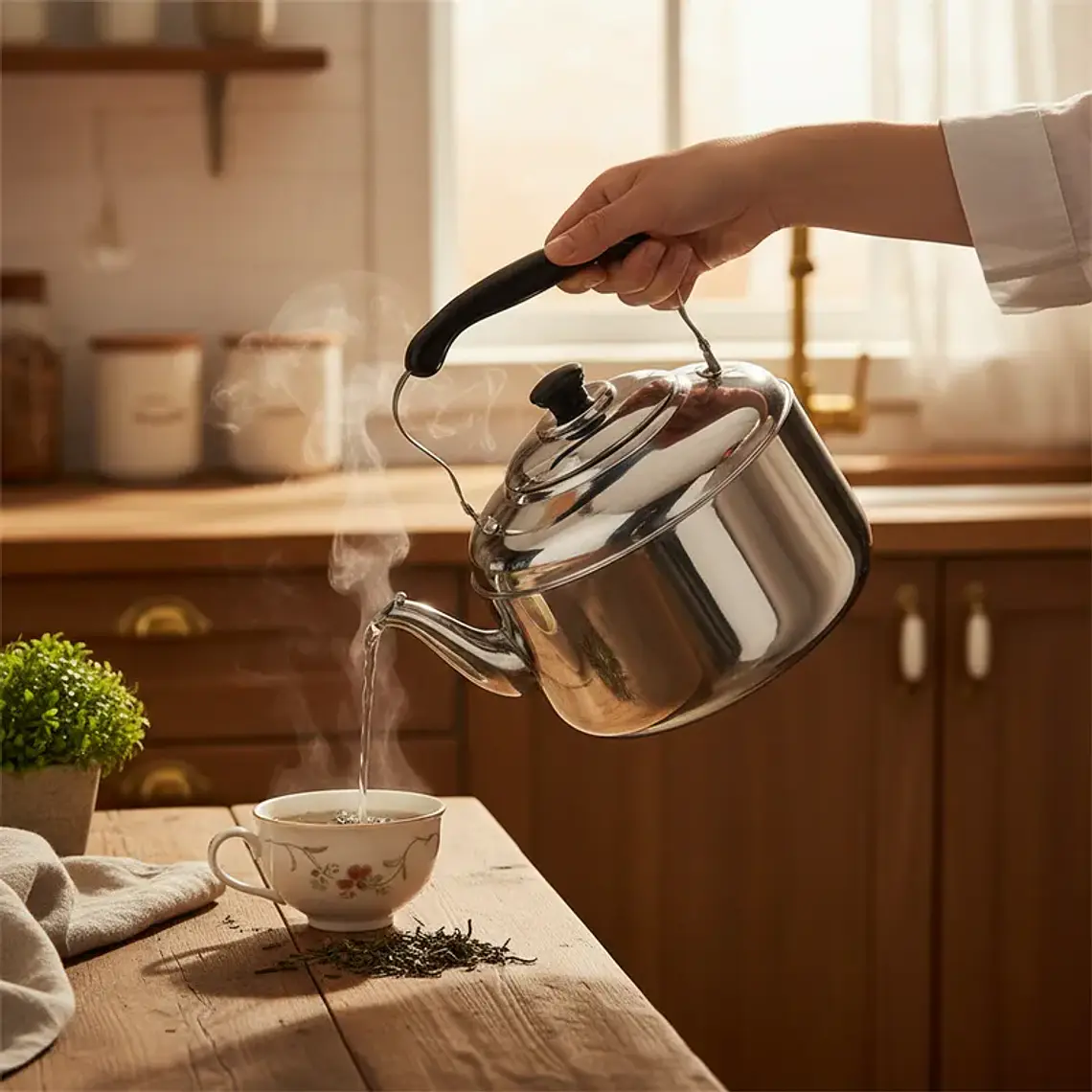 Tetera Acero Inoxidable Clásica con Mango Negro 1500ML 1
