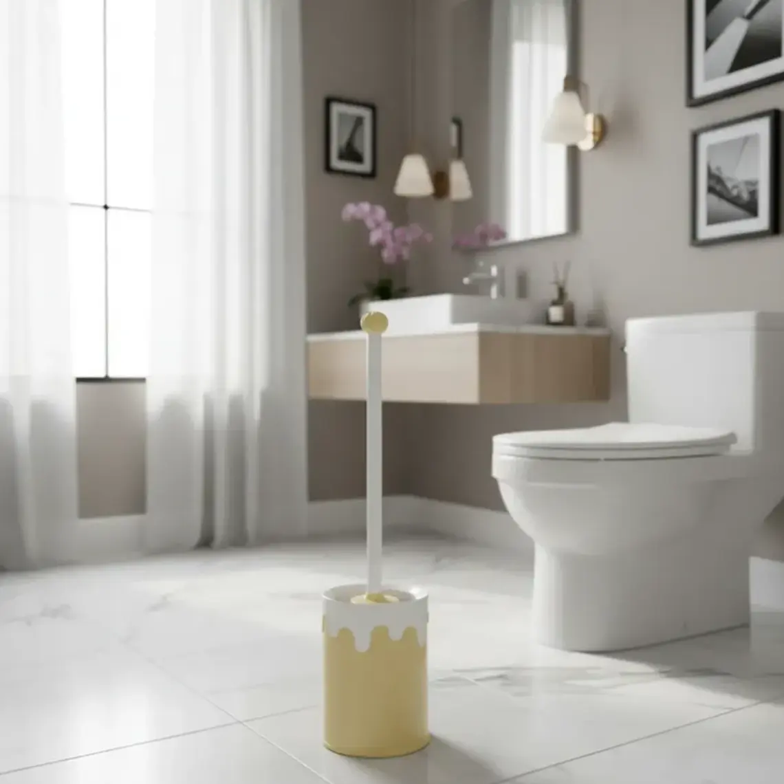Escobilla De Baño De Silicona Higiénica Con Soporte Amarillo 3