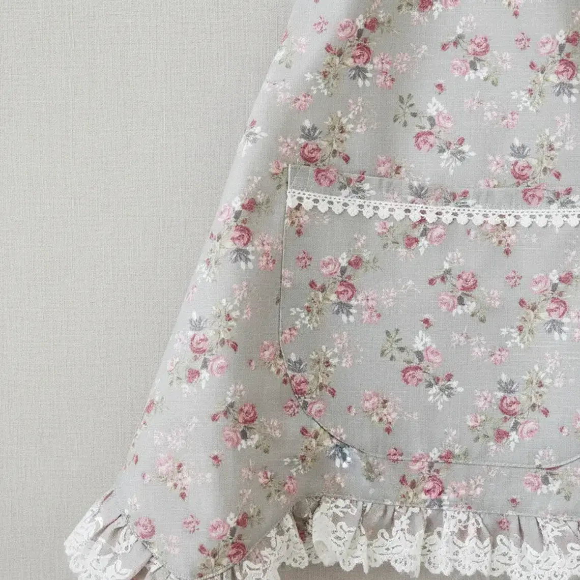 Delantal de Cocina Vintage con Flores y Bolsillo para Mujer 70cm 3