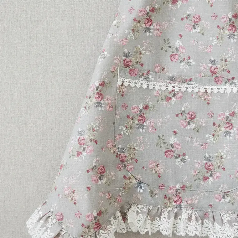 Delantal de Cocina Vintage con Flores y Bolsillo para Mujer 70cm 3