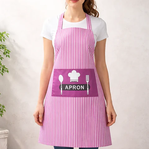 Delantal de Cocina Pechera Impermeable a Rayas con Bolsillo 70cm
