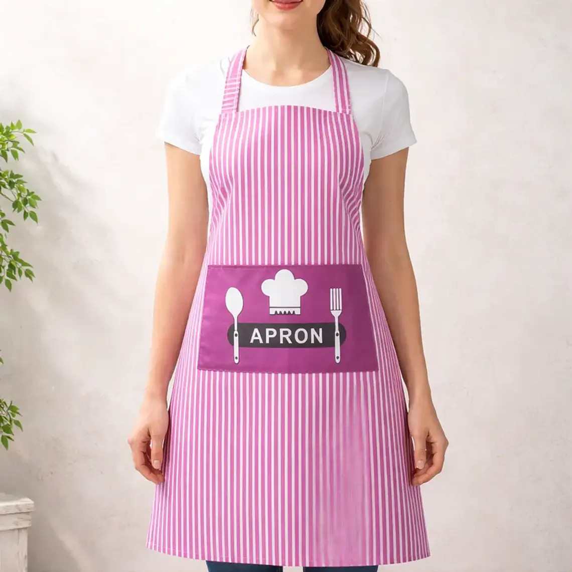 Delantal de Cocina Pechera Impermeable a Rayas con Bolsillo 70cm 1