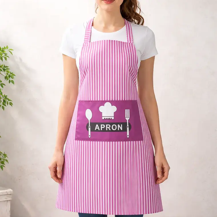 Delantal de Cocina Pechera Impermeable a Rayas con Bolsillo 70cm 1