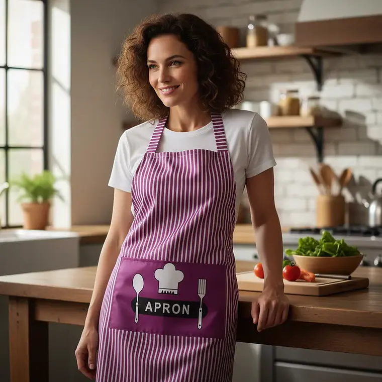 Delantal de Cocina Pechera Impermeable a Rayas con Bolsillo 70cm 3