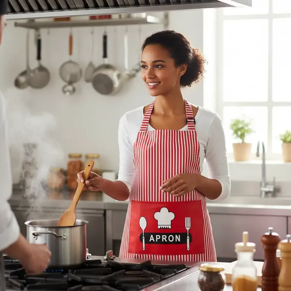 Delantal de Cocina Pechera Impermeable a Rayas con Bolsillo 70cm 5