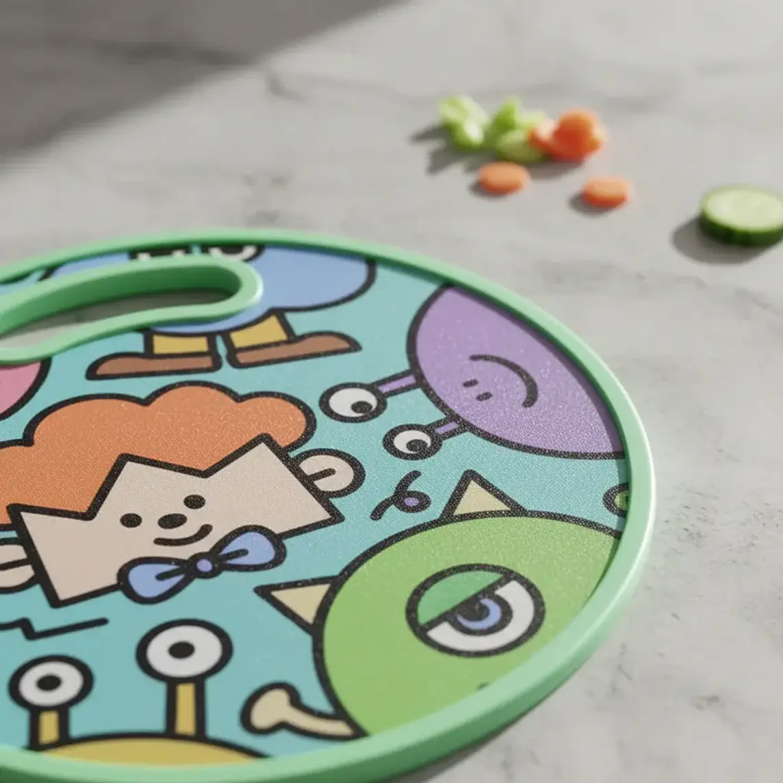 Tabla De Picar Infantil Redonda Con Diseño De Monstruos 30CM 4