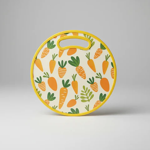 Tabla de Picar Plástica Redonda 30cm con Asa Diseño Zanahoria