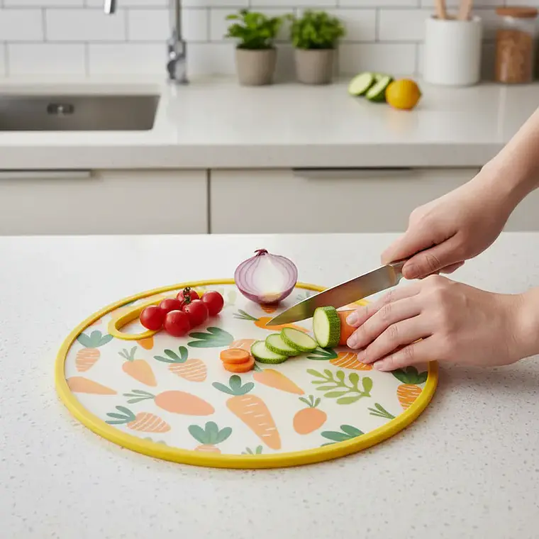 Tabla de Picar Plástica Redonda 30cm con Asa Diseño Zanahoria 3