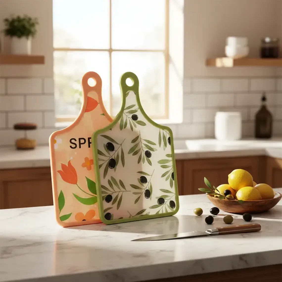 Tabla de Picar Cocina Diseño Limones y Aceitunas 30x19cm 1