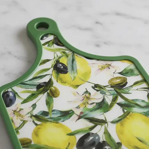 Tabla de Picar Cocina Diseño Limones y Aceitunas 30x19cm