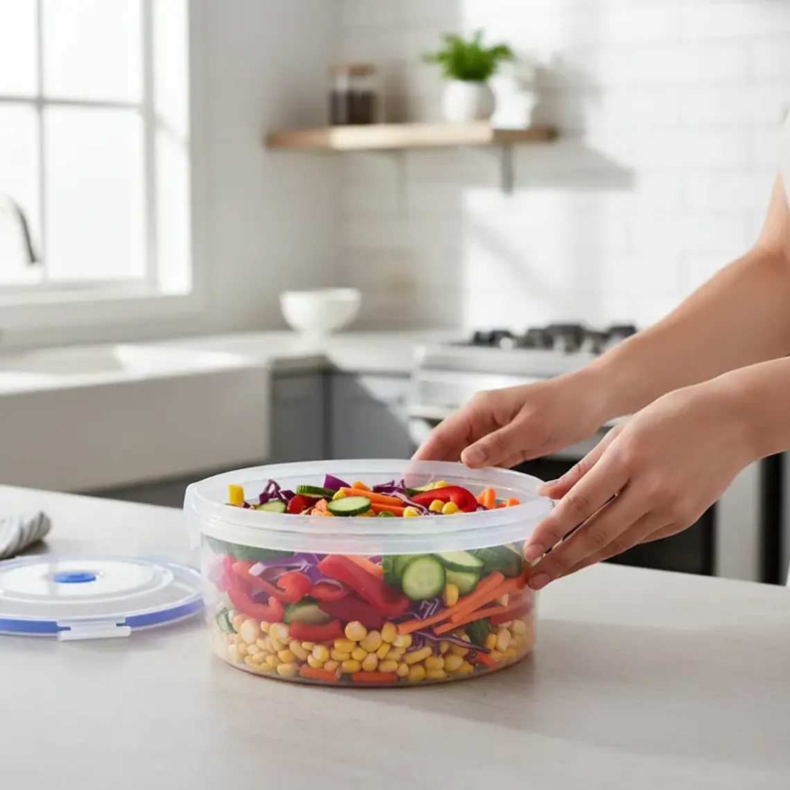 Pote Contenedor Hermético Redondo Plástico 16.5x8cm Cocina 1