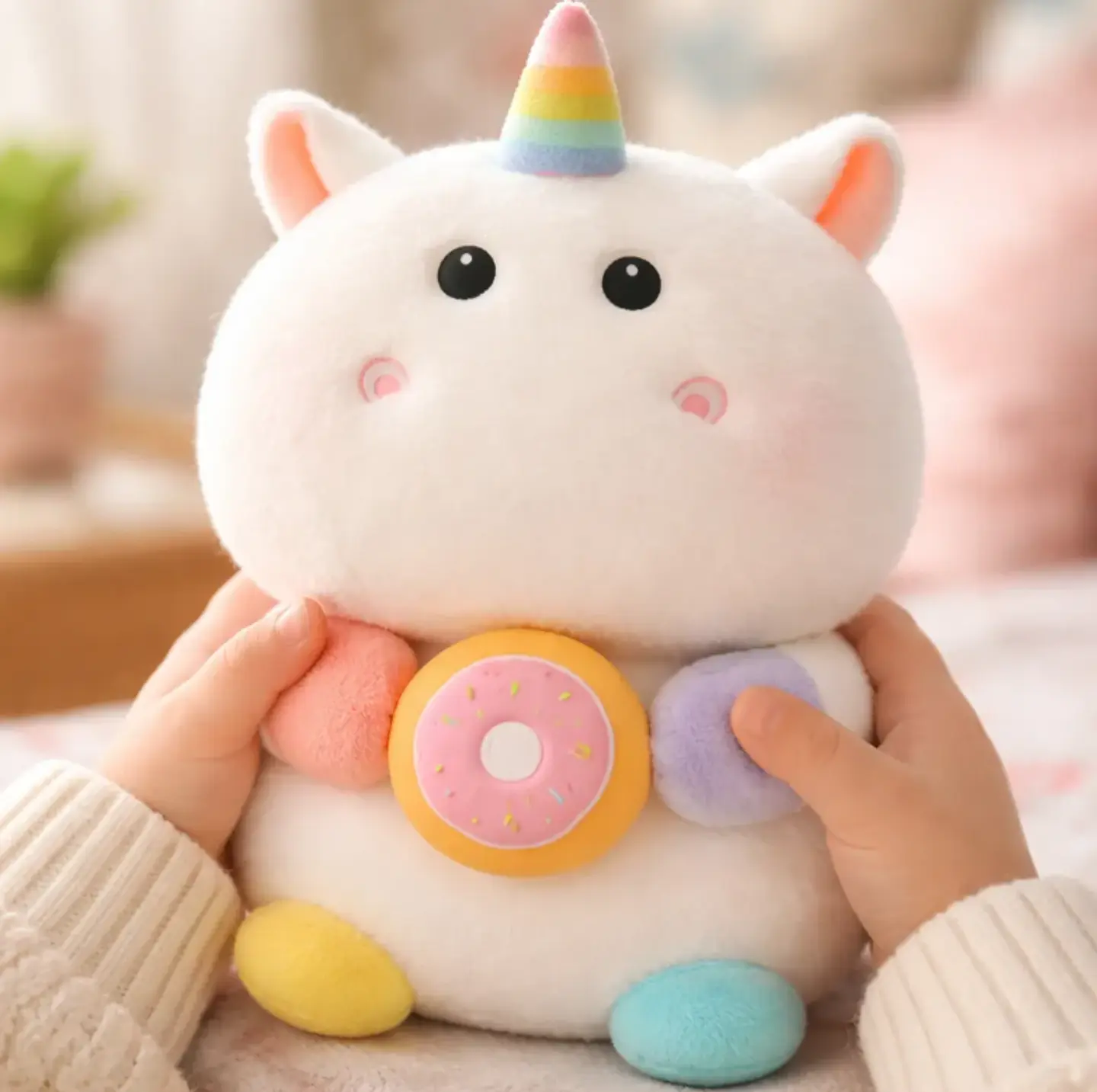 Peluche Unicornio Kawaii Con Dona Arcoíris Suave 21cm 1
