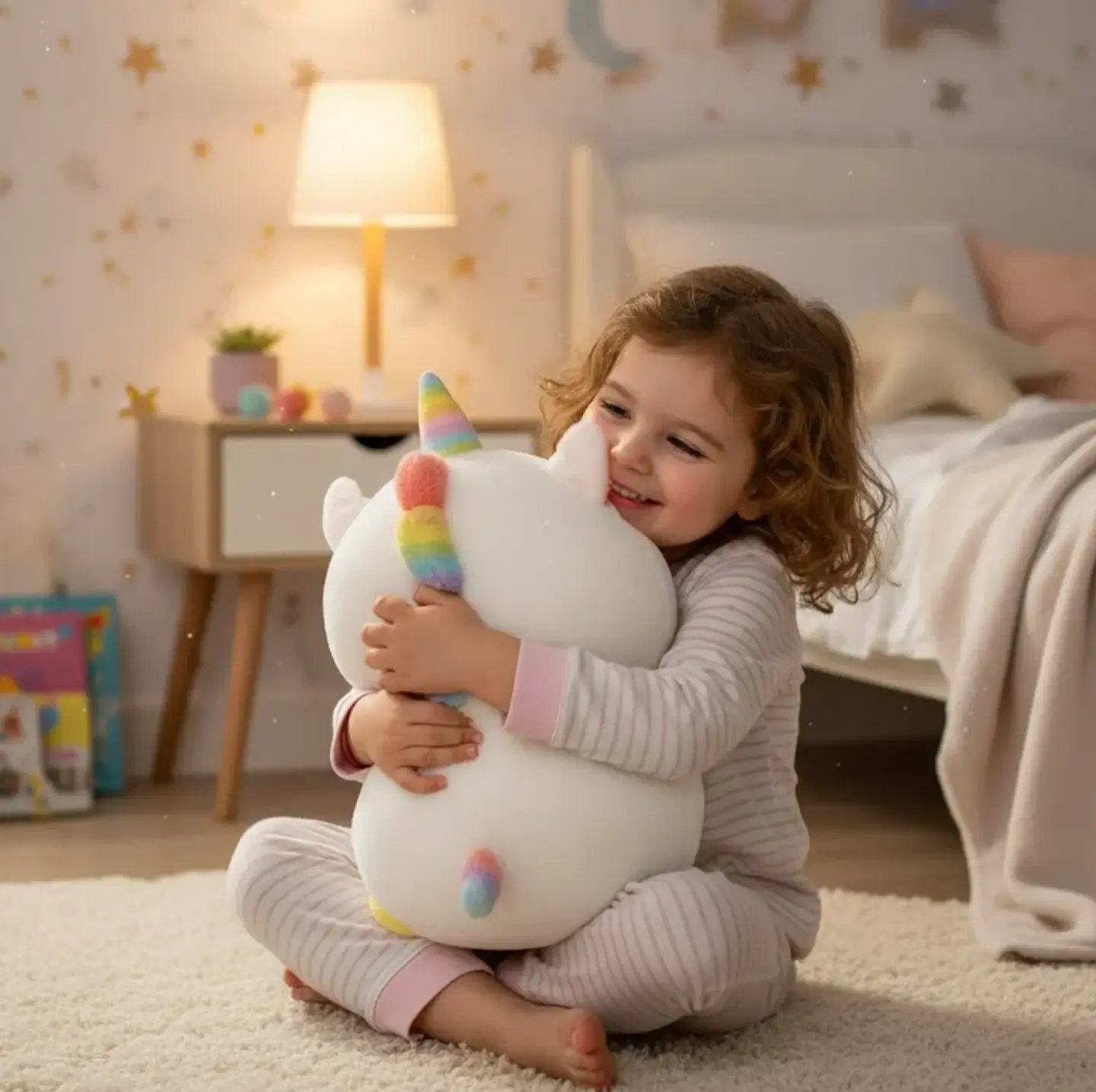 Peluche Unicornio Kawaii Con Dona Arcoíris Suave 21cm 2
