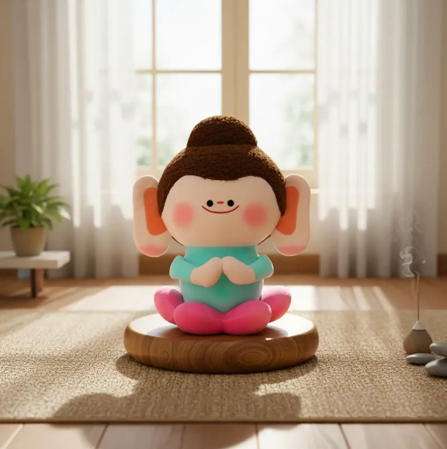 Peluche Mono Kawaii Meditando Juguete Suave Para Niños 21cm 2