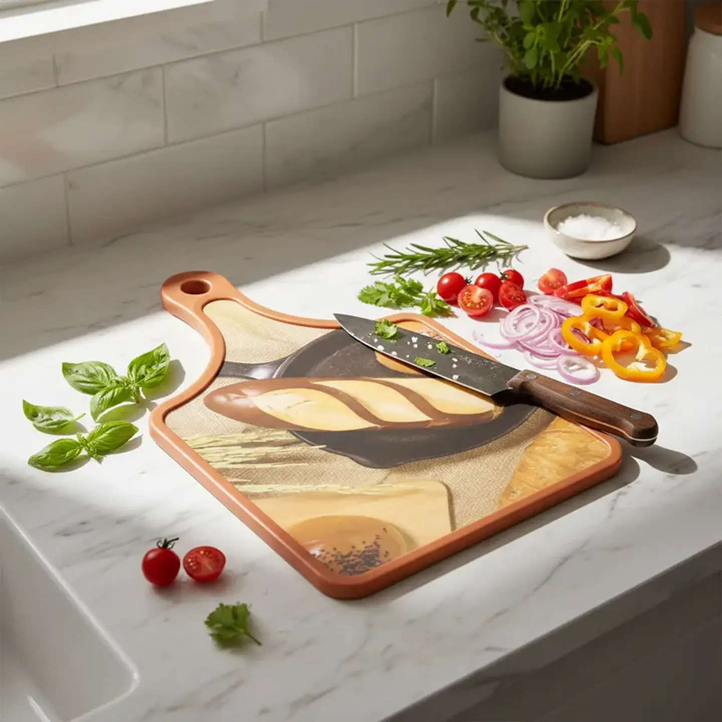 Tabla de Cortar Cocina con Mango Diseño Panes 30x19cm 4