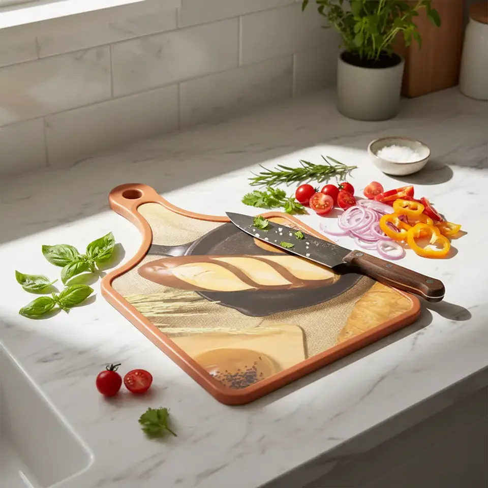 Tabla de Cortar Cocina con Mango Diseño Panes 30x19cm 4