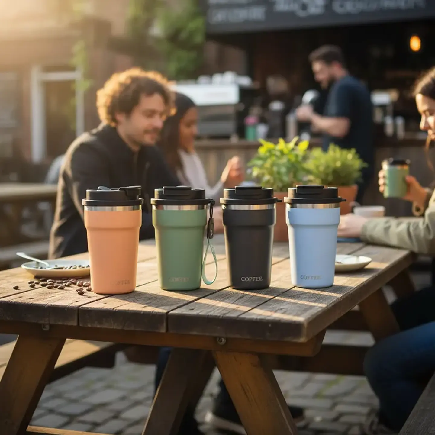 Vaso Térmico Para Café 400ml Portátil Con Tapa Y Correa 2