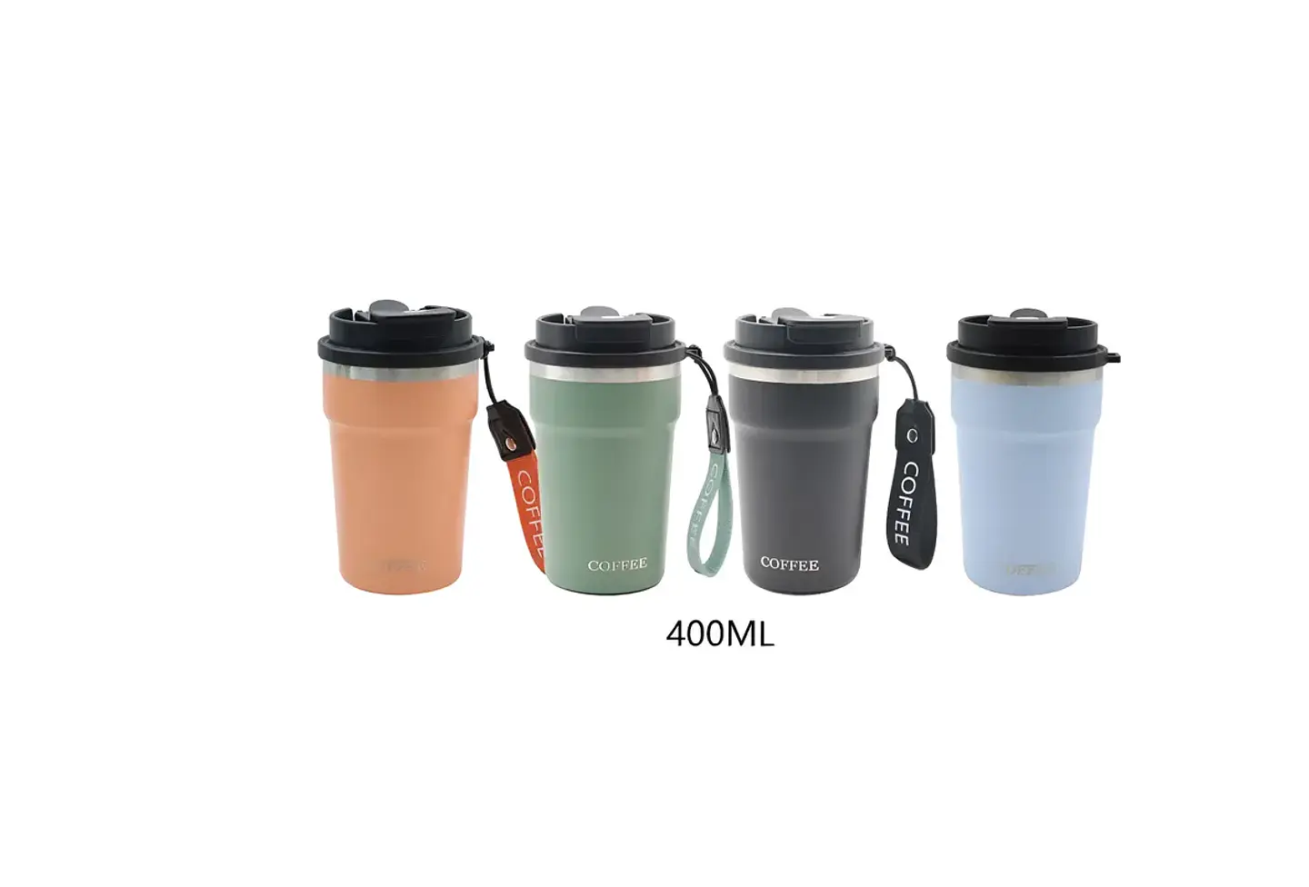 Vaso Térmico Para Café 400ml Portátil Con Tapa Y Correa 3