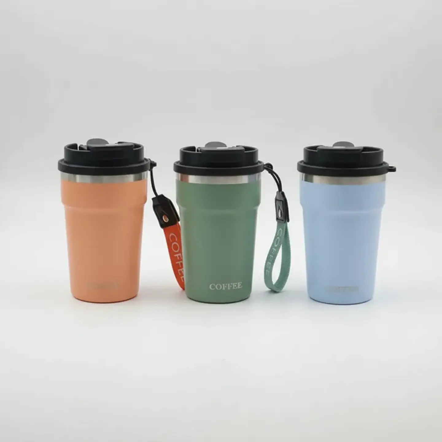 Vaso Térmico Para Café 400ml Portátil Con Tapa Y Correa 4