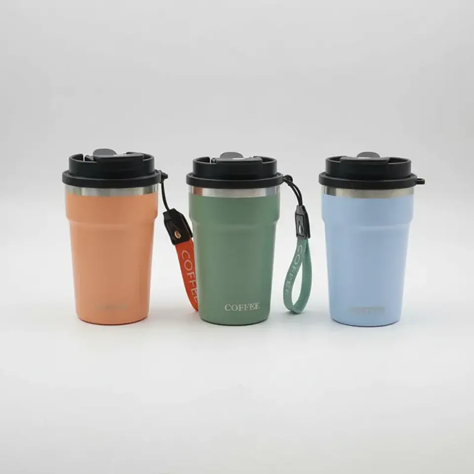 Vaso Térmico Para Café 400ml Portátil Con Tapa Y Correa 4