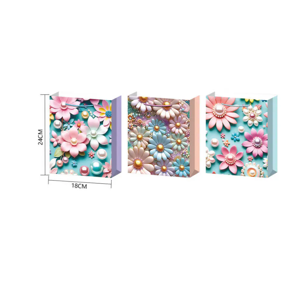 Set x12 Bolsa de Regalo Mediana Flores 3D Pastel 18x24x8.5cm 3