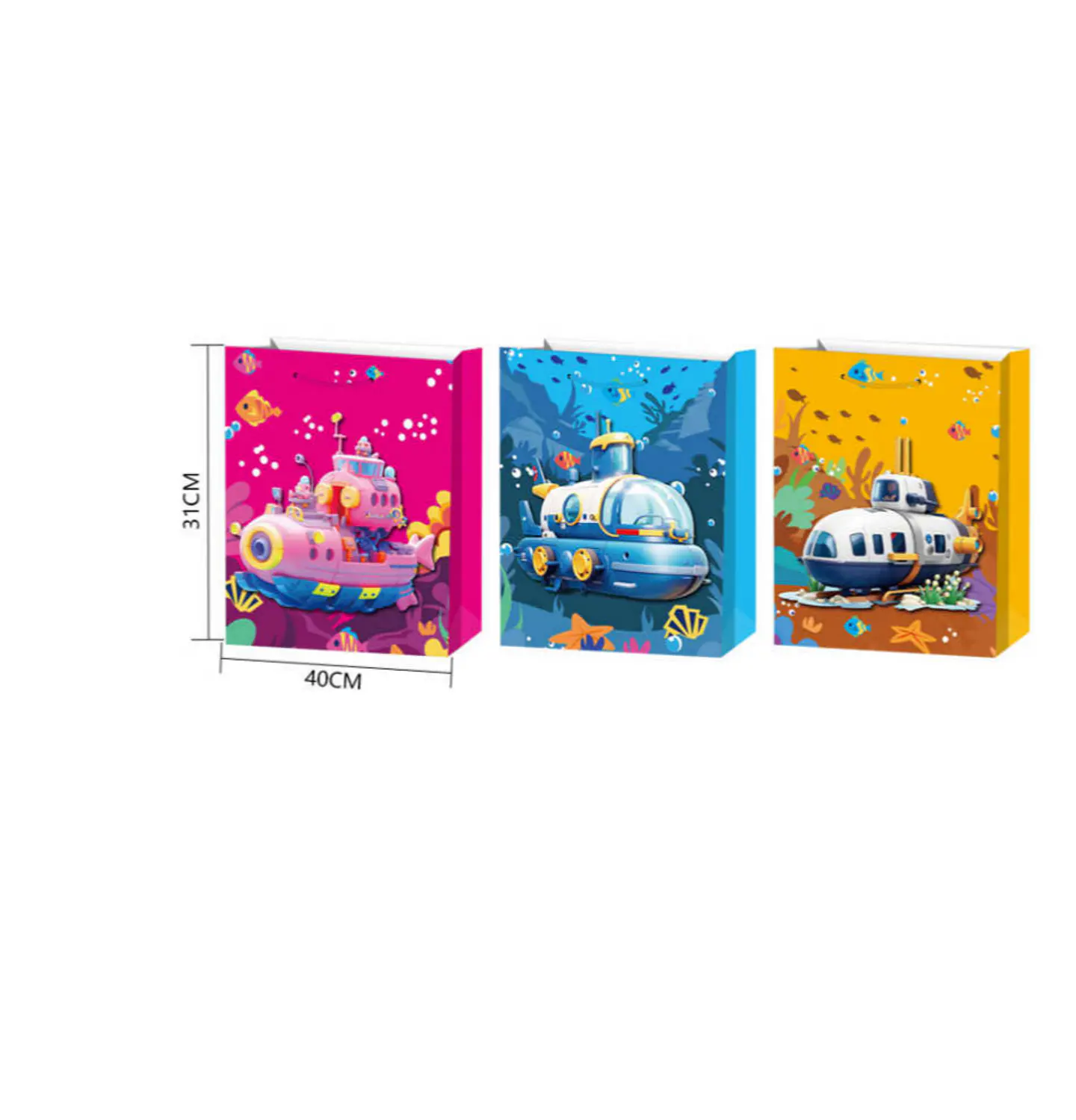 Set x12 Bolsa De Regalo Infantil Submarino 3D Grande 40x31x12cm 3