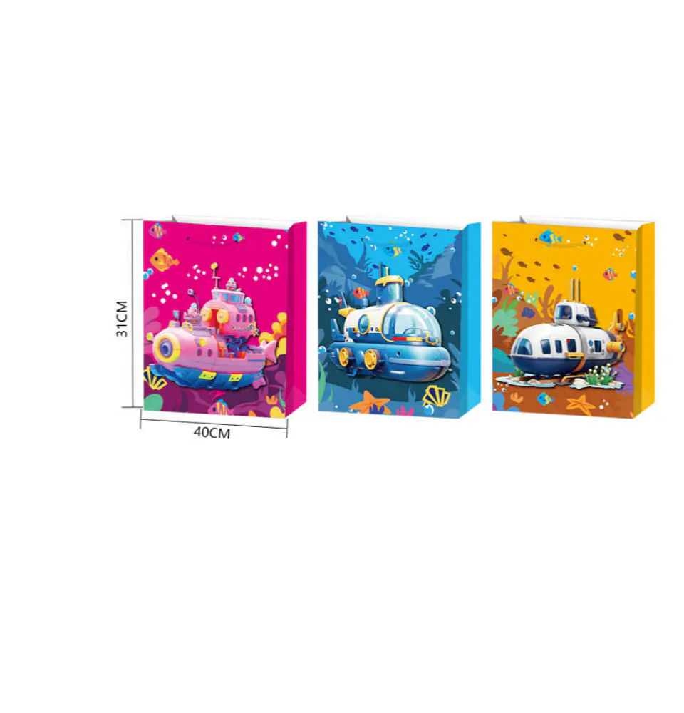 Set x12 Bolsa De Regalo Infantil Submarino 3D Grande 40x31x12cm 3
