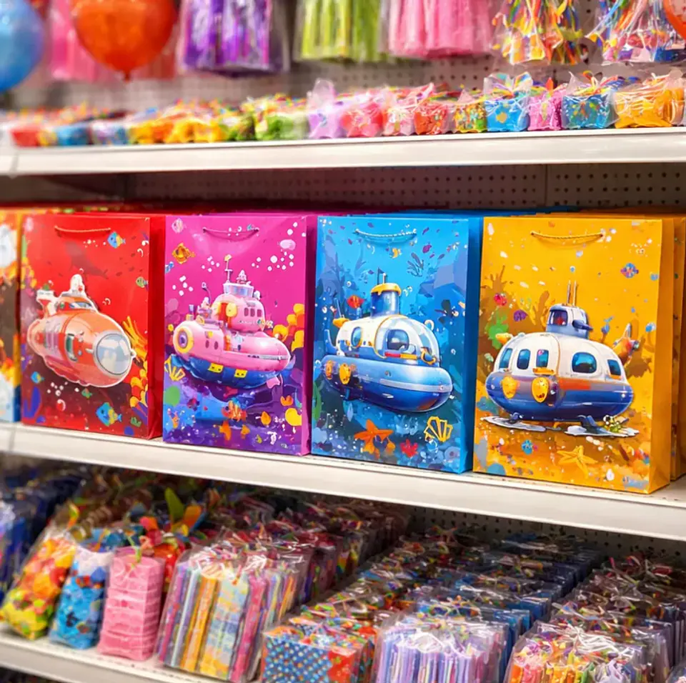 Set x12 Bolsa De Regalo Infantil Submarino 3D Grande 40x31x12cm 4