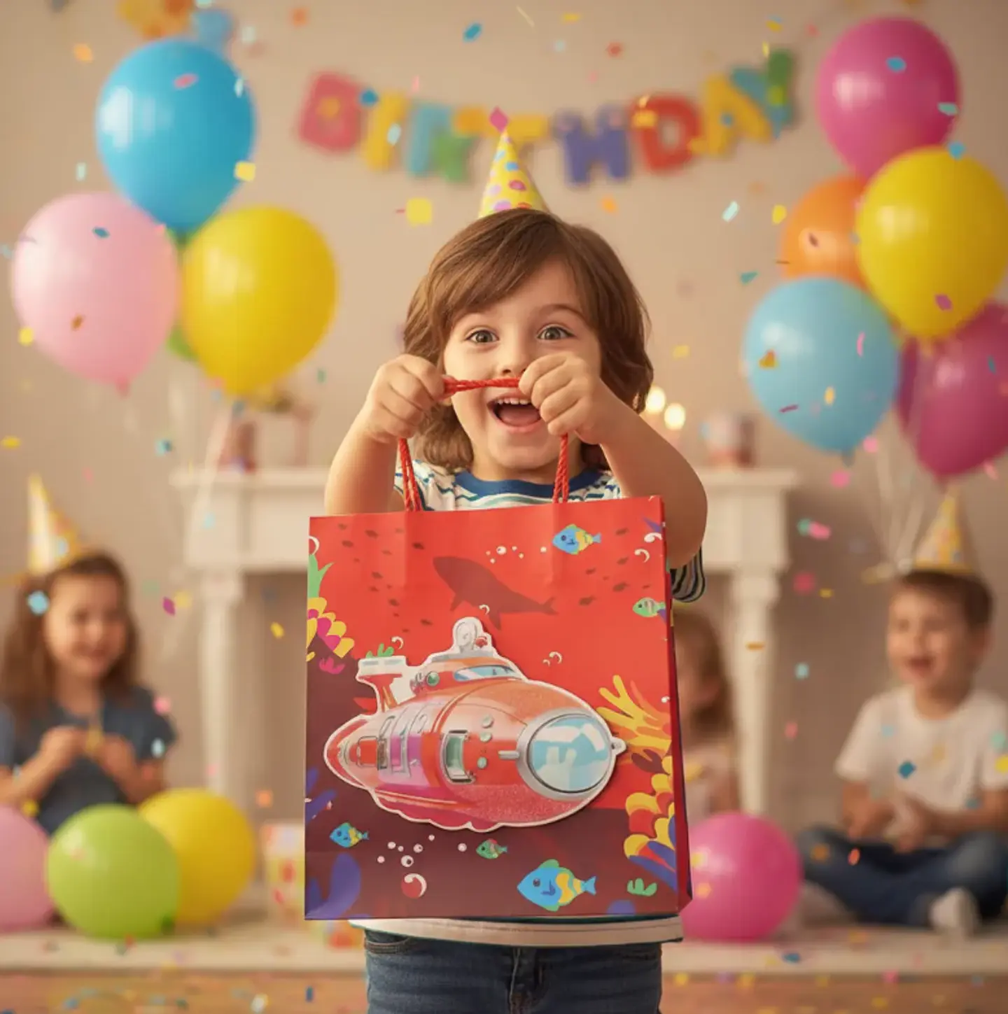 Set x12 Bolsa De Regalo Infantil Submarino 3D Grande 40x31x12cm 7