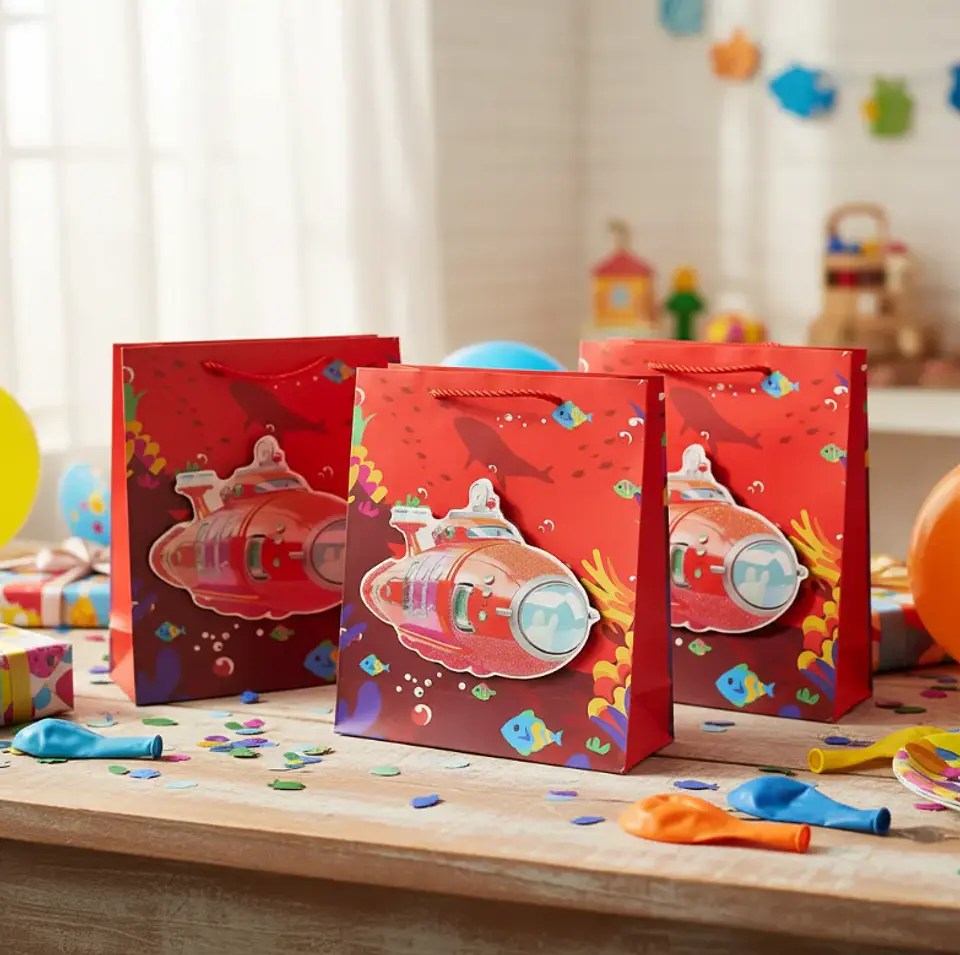 Set x12 Bolsa De Regalo Infantil Submarino 3D Grande 40x31x12cm 9