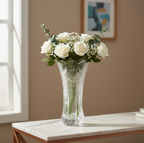 Florero De Vidrio Tallado Decorativo 30 Cm Para Centro De Mesa