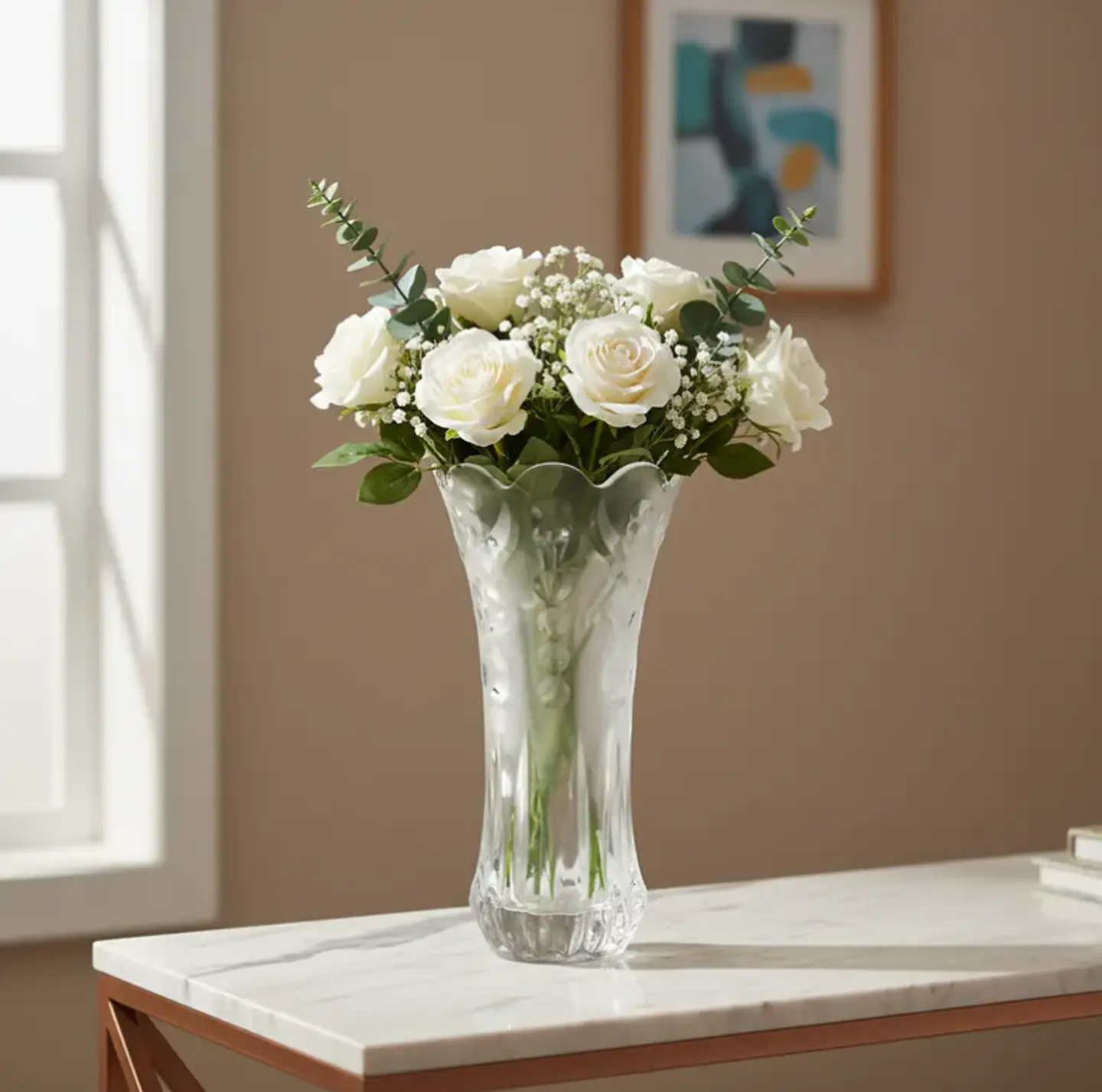 Florero De Vidrio Tallado Decorativo 30 Cm Para Centro De Mesa 2