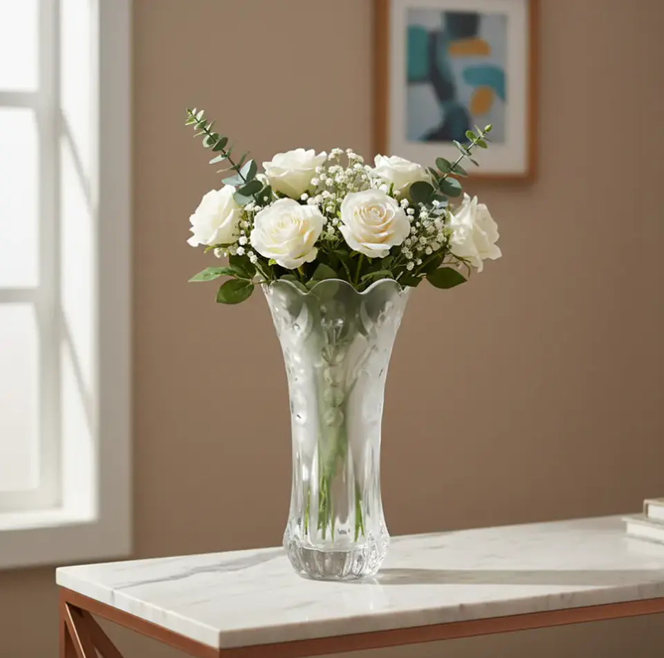 Florero De Vidrio Tallado Decorativo 30 Cm Para Centro De Mesa 2