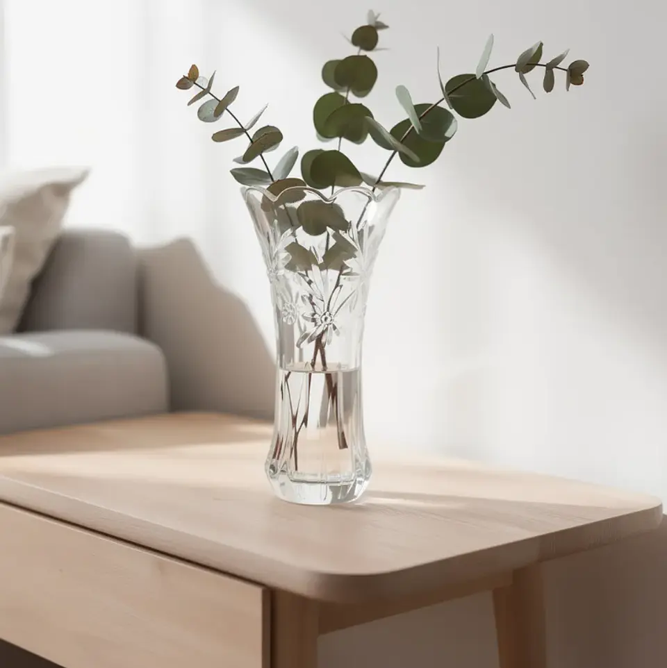 Florero De Vidrio Cristal Tallado Decorativo 30 Cm 2