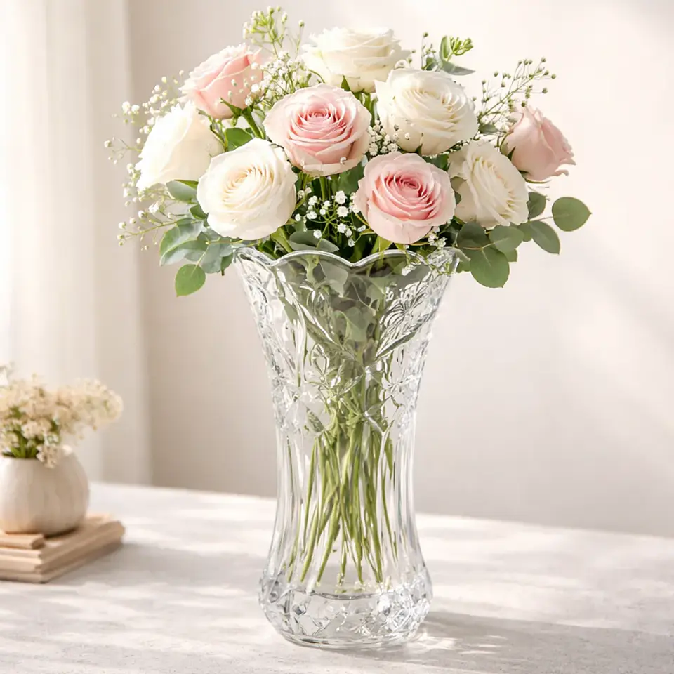 Florero De Vidrio Cristal Tallado Decorativo 30 Cm 1