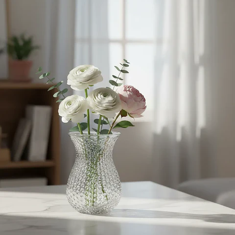 Florero De Vidrio Texturizado Transparente 20x14cm Decorativo